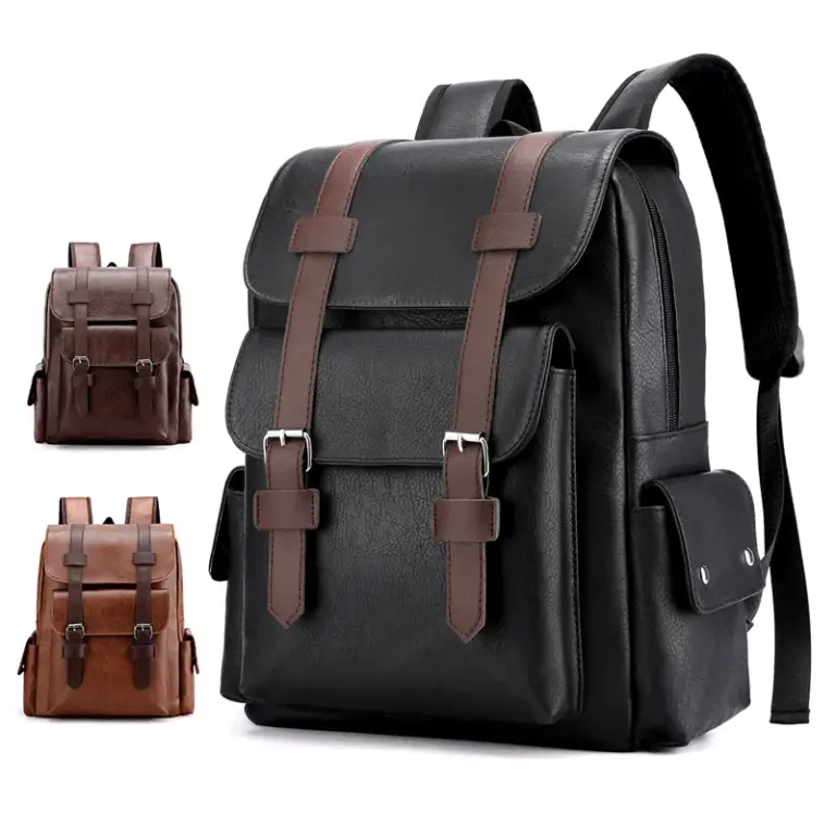 2023 Männer Rucksack Pu Leder Rucksack große Laptop Rucksäcke männliche Mochi las schwarze Schult asche für Teenager Jungen braun Sack a dos