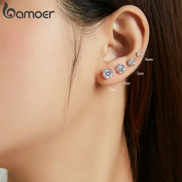 Bamoer platini ert klassische cz Ohr stecker 925 Sterling silber hypo allergen elegante Ohrringe Modeschmuck 3mm 5mm 7mm 2