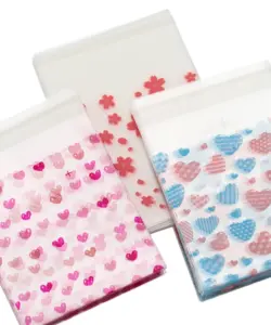 50 stücke Valentinstag Liebes serie klare Kunststoff selbst klebende Taschen für DIY Schmuck Verpackung Display Backen Kekse Verpackung