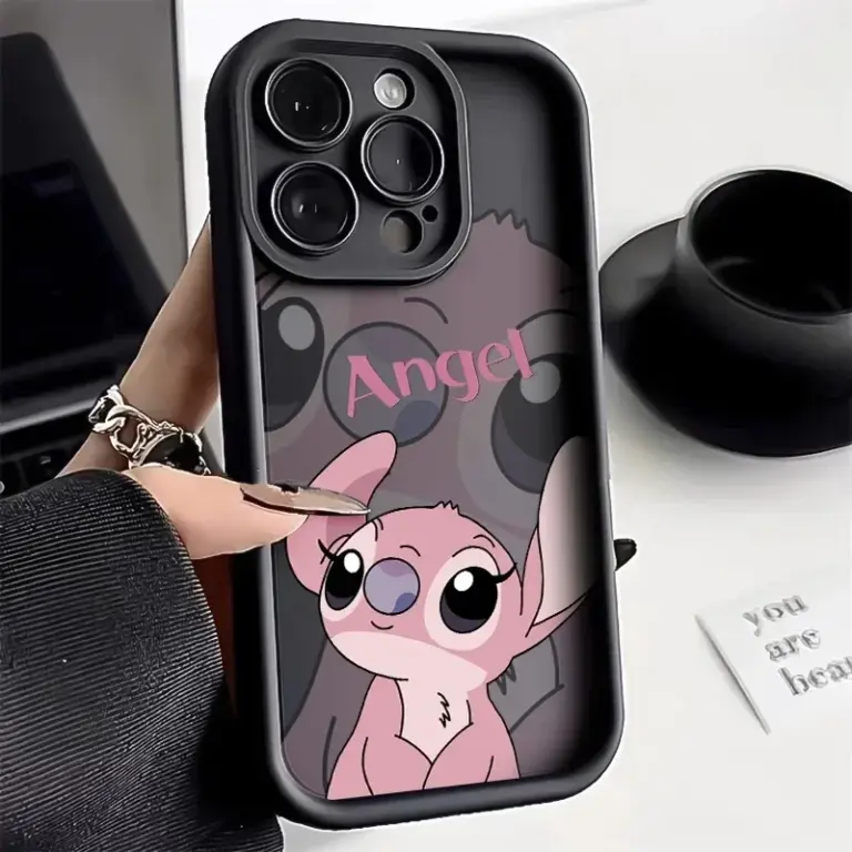 Süße Disney Pink Stitch Paar Handyhülle für iPhone 11 12 13 14 15 Pro Max X XR XS MAX 8 7 Plus Silikon stoßfeste Hüllen Abdeckung 2