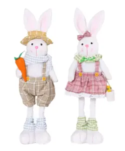 Ostern dekorative Kaninchen Cartoon einziehbare Bein Paar Kaninchen Puppe Home Ornament Overalls Rock Hase Puppe Ostern Party Geschenke