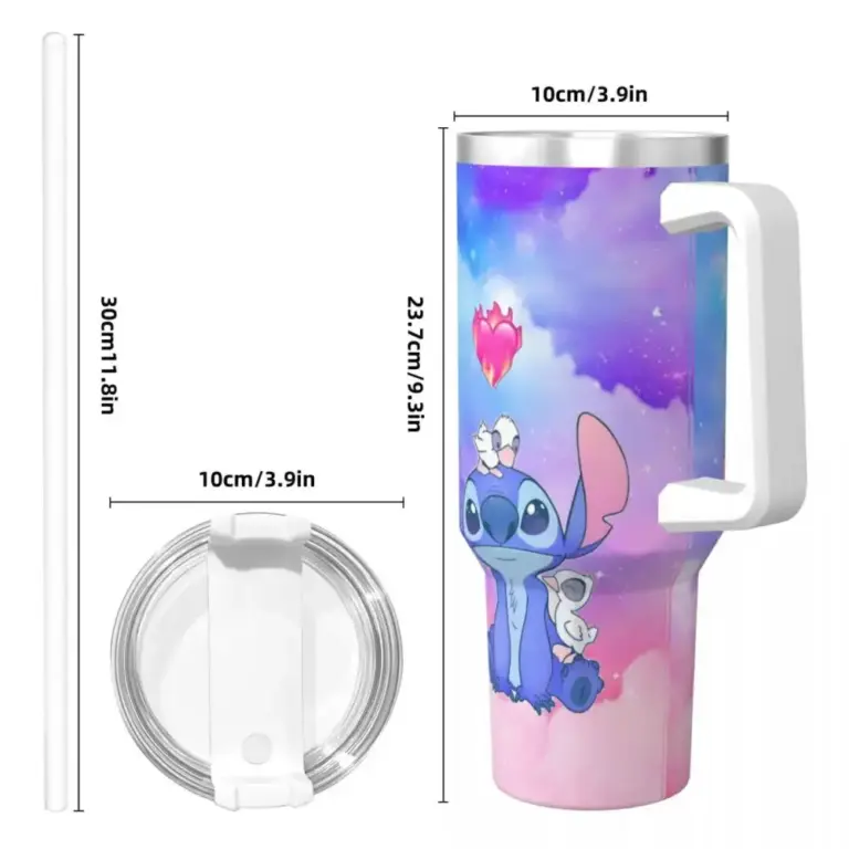 Edelstahl Tumbler Stitch Angel Tassen Tasse mit Strohhalme Fahren Heiße Getränke Wasserflasche Tragbare große Kapazität Thermobecher 4