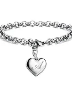 925 Sterling Silber fein 26 Buchstaben Frauen Männer Kette Armband Charme Herz niedlich Hochzeit Persönlichkeit Schmuck Dame Geschenk Party 20cm