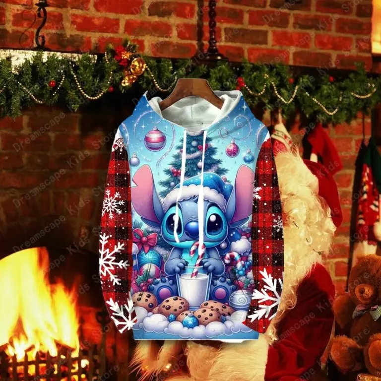 (MINISO) Die Disney Stitch Christmas Series Family Gift Hoodies Casual Style Streetwear Sweatshirts Herbst/Winter Tops Damen Mäntel 5