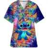 Y2k Top Uniform Omen Disney Kleidung Cartoon Stich Druck Krankens ch wester Arbeit Hemd Tasche Kleid Weihnachten Gesundheits wesen Peelings 6