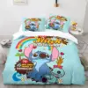 Kinder Bettwäsche Set Kawaii Stich Cartoon Bettbezug Anime Stich Engel Kissenbezug Kinder Bequemes Bett Set Full Twin Queen King 3