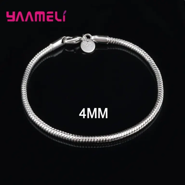 Große Förderung Sterling Silber gestempelt Kette Armband für Männer Frauen Unisex Schmuck mit Hummer verschlüssen 3mm 4mm Breite 4