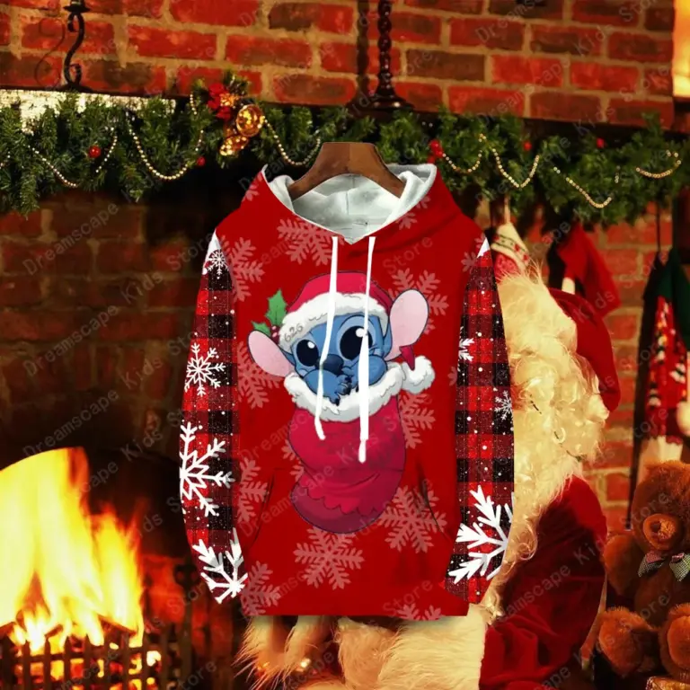 (MINISO) Die Disney Stitch Christmas Series Family Gift Hoodies Casual Style Streetwear Sweatshirts Herbst/Winter Tops Damen Mäntel 2