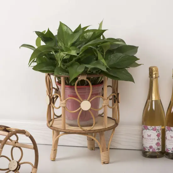 Hohler Blumenständer, handgewebt, Nachahmung von Rattan, Pflanzenständer, Desktop, kreativer Blumentopfständer, Balkon-Pflanzgefäß mit Holzbeinen 3