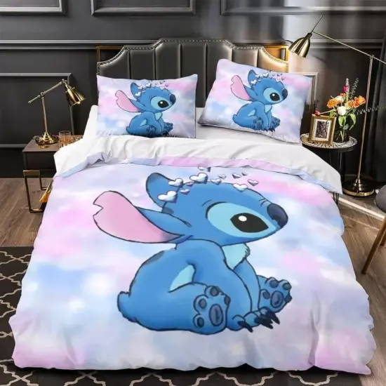 Disney Stitch Cartoon 3d bedruckte Bettwäsche dreiteilige Kinderheim Textil Set Bett bezug Kissen bezug 3