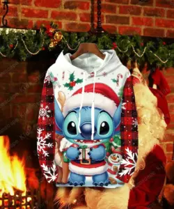 (MINISO) Die Disney Stitch Christmas Series Family Gift Hoodies Casual Style Streetwear Sweatshirts Herbst/Winter Tops Damen Mäntel