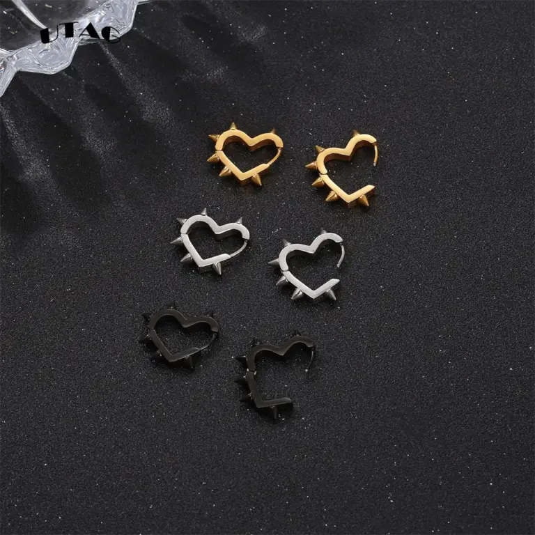 Übertriebene Spike Niet Herz Ohr stecker für Frauen Männer 3 Farben Edelstahl Ohr schnalle Piercing Goth Schmuck Geschenke Aretes 6