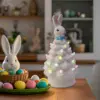 Ceramic Easter Bunny Tree Decoration with LED Lights Holiday Collectible Figurines Fireplace Table Farmhouse Spring Home Decor 1