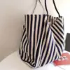 Große Kapazität Leinwand Frauen Shopper Tote einfache gestreifte Umhängetasche weibliche lässige multifunktion ale Reise Top-Griff Handtasche 3