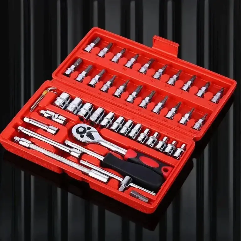 46-teiliges Set Auto-Reparatur-Werkzeug-Set, 1/4 Zoll Steckschlüssel-Set, Auto-Reparatur-Werkzeug, Ratsche, Drehmomentschlüssel, Combo, Auto-Reparatur-Werkzeug-Set 4