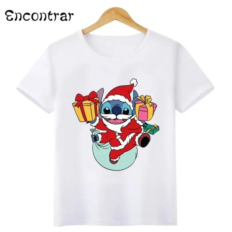 Disney Kinder T-Shirt Frohe Weihnachten Lilo & Stitch Santa Claus Print Mädchen Kleidung Baby Jungen T-Shirt Kinder Kleidung, hkp5830 3