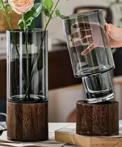 Perfekte elegante Glasvase – Holzsockel, ideal für Wohnzimmer- und Esszimmerdekoration, Geschenk für Freunde und Familie