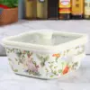 Großer quadratischer Eintopf Topf Emaille Vintage Blume Vogel Suppe Topf Doppel griff Käse gebackener Reis spezielle Pfanne Home Küche Kochgeschirr 2