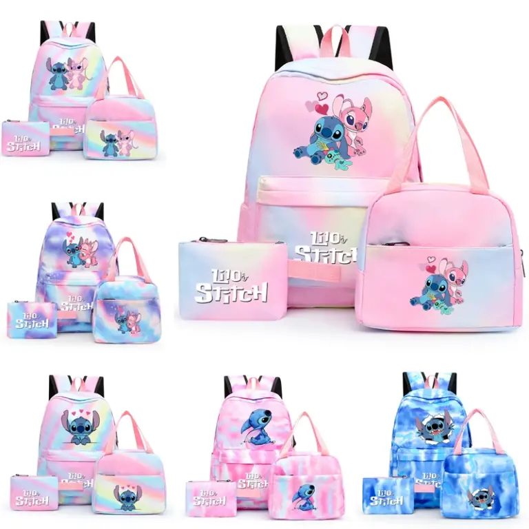 3 teile/satz Disney Lilo Stich Student Junge Mädchen Schult asche bunte Rucksack mit Lunch Bag Kinder Teenager Cartoon Schule Bücher tasche