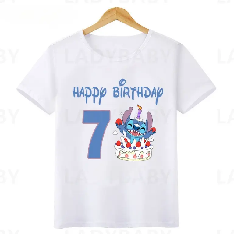 Disney Lilo & Stitch alles Gute zum Geburtstag Kinder T-Shirt Mädchen Kleidung 1 2 3 4 5 6 7 8 9 Jahre Jungen lustige T-Shirt Kinder kleidung 3