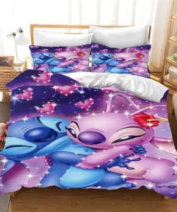 Miniso 3-teiliger Lilo & Stitch Bett bezug mit Reiß verschluss und 1 oder 2 Kissen bezug, 50x75 | Mädchen Teen Bettwäsche Set Kinder Zeug Geschenke Dekor