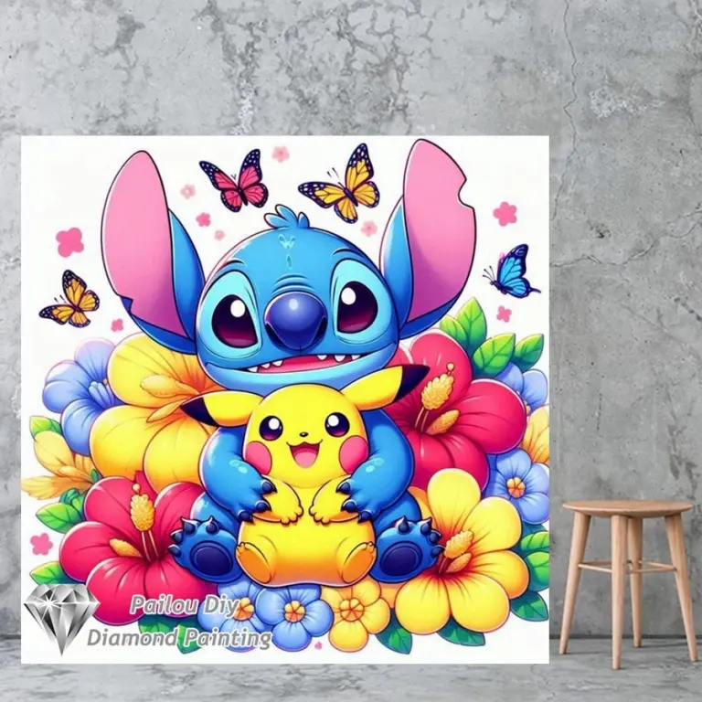 Disney Cartoon Stich und Pikachu Diamant Malerei Kits Fotokunst 5d DIY Voll bohrer Mosaik Kreuz stich Stickerei Wohnkultur 3