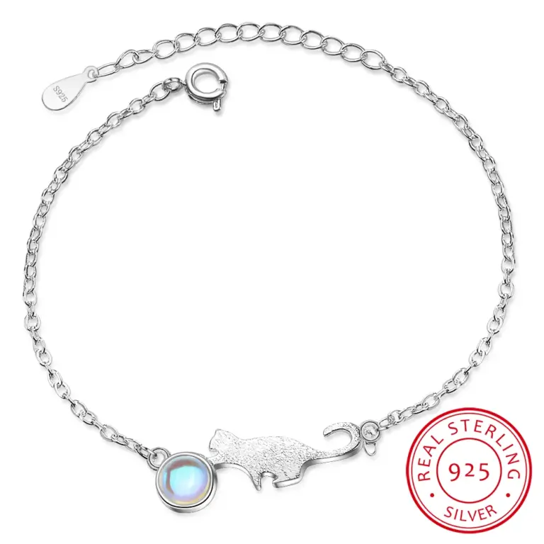 100% 925 Sterling Silber Mondlicht Stein Katze Charme Armbänder & Armreifen Für Frauen Kreative Edlen Schmuck