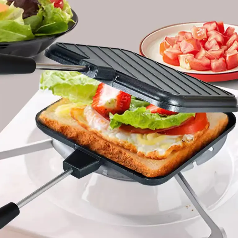 Doppelseitige Bratpfanne Antihaft-Sandwich-Toast hersteller Flip-Grill pfanne aus Aluminium legierung mit Griff Küchen kochgeschirr Grill werkzeuge 4