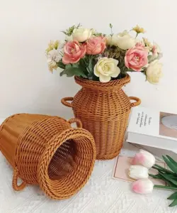 1 Stück klassischer gewebter Rattan-Blumenkorb, langlebig und waschbar, chinesisches Retro-Blumenarrangement, praktische Heimdekoration