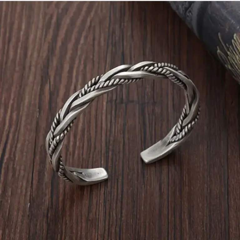 Heiße koreanische Mode Sterling Silber verdreht gewebte Armband Mann Frauen Retro original handgemachte Öffnung Armreif Schmuck Geschenke 2