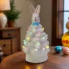 Ceramic Easter Bunny Tree Decoration with LED Lights Holiday Collectible Figurines Fireplace Table Farmhouse Spring Home Decor 4