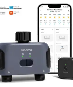 Insoma Automatischer Wassertimer mit Wifi Hube, 2 Ausgänge, Gartenbewässerung, Bewässerungssystem, Sprinkler, Programmierer, Werkzeuge, unterstützt Alexa
