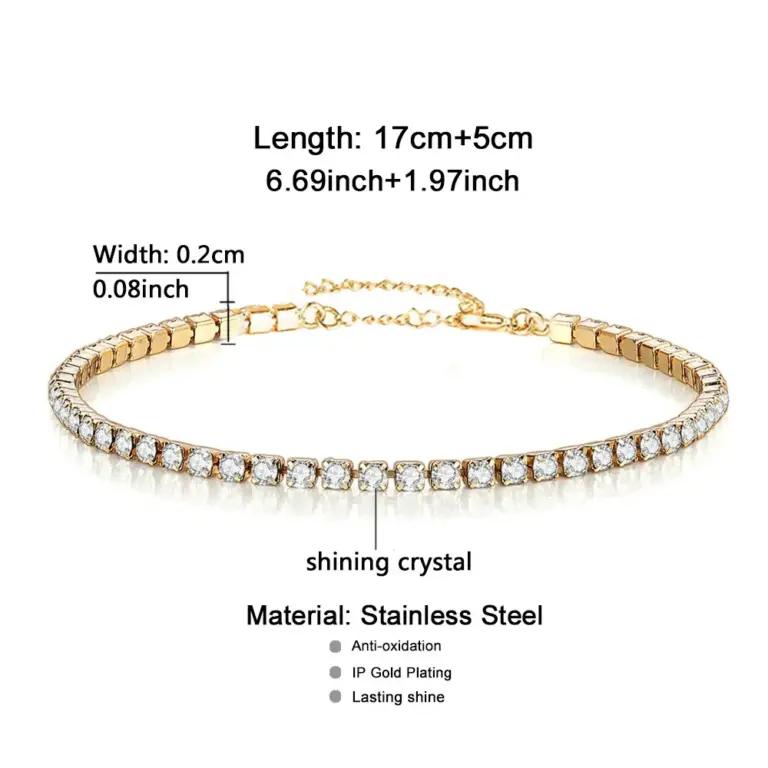 2mm Iced Out Tennis Armbänder Weibliche Gold Silber Farbe Edelstahl Zirkonia Kette für Frauen Hochzeit Schmuck Geschenk 3