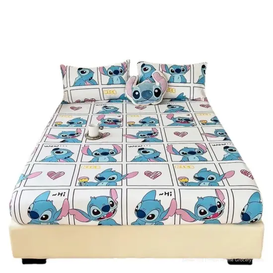 Disney Stitch Spannbettlaken mit elastischem Band, rutschfest, verstellbarer Matratzenbezug, Cartoon-Stich für Einzel-, Doppel-, King-Size-Bett 5