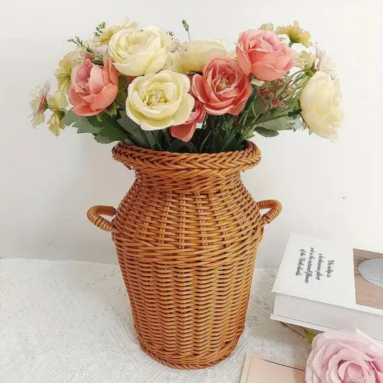 1 Stück klassischer gewebter Rattan-Blumenkorb, langlebig und waschbar, chinesisches Retro-Blumenarrangement, praktische Heimdekoration 5