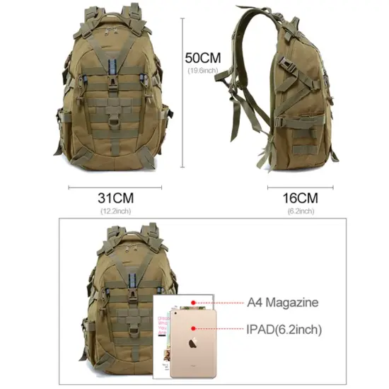 40L Camping Rucksack männer Tasche Reisetaschen Taktische Molle Klettern Rucksack Wandern Outdoor Reflektierende Schulter Angeln Tasche 6