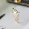 Luxuriöser und kreativer authentischer s925 Sterling Silber 14 Karat Gold kleine Krone Perlen ring Nische Design Ring 5