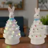 Ceramic Easter Bunny Tree Decoration with LED Lights Holiday Collectible Figurines Fireplace Table Farmhouse Spring Home Decor 3