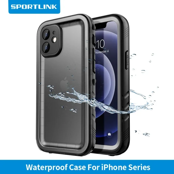 SPORTLINK Wasserdichte Hülle für iPhone 14 13 12 11 15 Pro XS Max SE 2. 3. 2022 X XR 5 7 8 Schwarze Abdeckung Tauchen Unterwasser Schwimmen