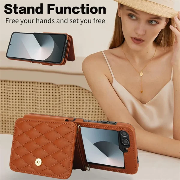 Umhängetasche mit Handschlaufe und Kartenhalter, Handyhülle für Samsung Galaxy Z Flip 6, 5, 4, 3, Flip6, Flip5, Flip4, Flip3, Lederhülle 3