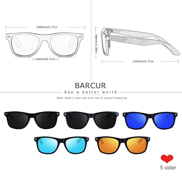 BARCUR Schwarz Nussbaum Sonnenbrille Holz Polarisierte Sonnenbrille Männer Gläser Männer UV400 Schutz Brillen Holz Original Box 2