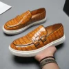 Lässige Mönchsschuhe für Herren, Krokodilleder, modische Herren-Müßiggänger im britischen Stil, Slip-on-Outdoor-Wohnungen für Herren 3