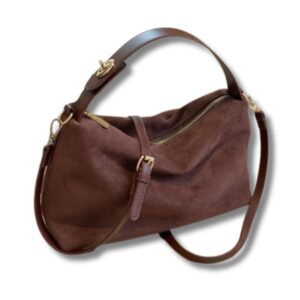 Wildlederimitat-Schultertasche mit Reißverschluss