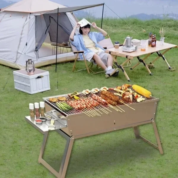 Outdoor-Grill Grill Edelstahl Holzkohle Grill Herd tragbares Haus Falten Holz verbrennung Grill für Camping Picknick Grill 3