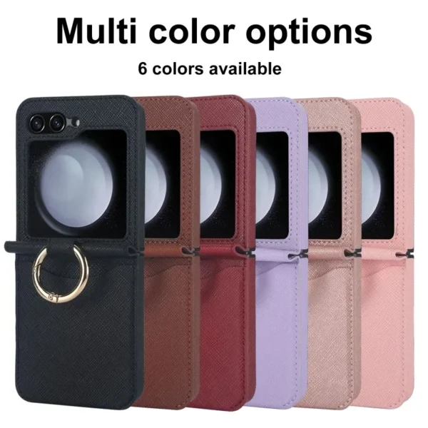 Lederring-Handyhülle für Samsung Galaxy Z Flip 6, 5, 4, 3, Flip6, Flip5, Flip4, Flip3, Brieftasche mit Kartenhalter, stoßfeste Abdeckung 6