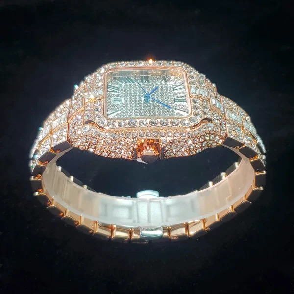 Luxuriöse Voller Diamanten Uhr Für Männer Beliebte Rose Gold Iced Out Quarz Uhren Mode Hip Hop Schmuck Reloj Hombre Dropshipping 4
