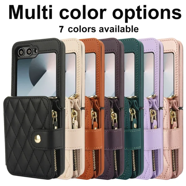 Umhängetasche mit Handschlaufe und Kartenhalter, Handyhülle für Samsung Galaxy Z Flip 6, 5, 4, 3, Flip6, Flip5, Flip4, Flip3, Lederhülle 6