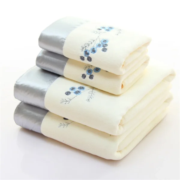 4 teile/satz Mikro faser besticktes Handtuch Set solide 2 stücke 140x70cm Badet uch 2 stücke 75x35cm Gesichts tuch schnell trocknende Handtücher Badezimmer 3