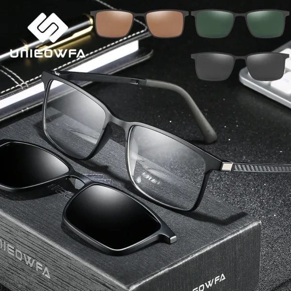 2-in-1-Sonnenbrille mit Magnet-Clip für Herren, polarisiert, UV400, verschreibungspflichtig, für Herren, zum Fahren, optische Myopie-Brille, rechteckig 2