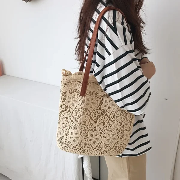 Elegante Tragetasche aus floraler Spitze für Damen. Schicke Schulter- und Handgelenkhandtasche mit Magnetverschluss, perfekt für alltägliche Strand-Eleganz 5